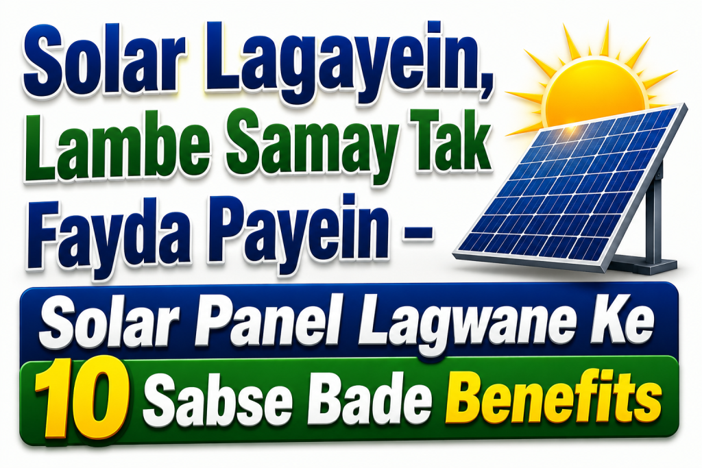 Aaj ke time mein badhte electricity bills aur power cuts ki wajah se har ghar aur business owner ek aisa solution dhoond raha hai jo long-term savings de. Isi wajah se solar panel installation India mein tezi se popular ho raha hai. Solar sirf ek investment nahi, balki future ke liye smart decision hai. Government subsidy, kam electricity bill aur 25+ saal tak free electricity jaise benefits ise aur bhi valuable bana dete hain. Aaiye jaante hain solar lagwane ke 10 sabse bade fayde. 1. ₹78,000 Tak Government Subsidy (Eligibility Ke Anusar) Agar aap rooftop solar lagwate hain, to Government ki subsidy scheme ke tahat ₹78,000 tak ki subsidy mil sakti hai (eligibility ke anusar). Iska matlab: Initial investment kam hota hai. Solar lagwana affordable ban jata hai. Investment jaldi recover ho jata hai. Government subsidy ki wajah se aaj solar pehle se kahin zyada budget-friendly ho gaya hai. 2. Electricity Bill 70–90% Tak Kam Ho Sakta Hai Solar panel ki sabse badi khasiyat hai electricity bill mein zabardast savings. Agar aapka ghar ya office din ke time zyada electricity use karta hai, to solar system aapka 70–90% tak electricity bill kam kar sakta hai. Ye especially un logon ke liye best hai jo: AC chalate hain Water Pump use karte hain Office ya Shop chalate hain Heavy electricity consumption rakhte hain 3. 25+ Saal Tak Electricity Production High-quality solar panels lagbhag 25 saal ya usse bhi zyada electricity produce karte hain. Iska matlab: Long-term savings Reliable performance Kam operating cost Better Return on Investment Ek baar solar lagwane ke baad aap saalon tak iska benefit le sakte hain. 4. Suraj Ki Roshni Se Apni Electricity Khud Banayein Solar system aapko energy independent banata hai. Ab aap sirf electricity company par depend nahi rehte. Suraj ki free sunlight ko use karke aap apni electricity khud generate kar sakte hain. Ye future-ready aur sustainable energy solution hai. 5. Ghar Ki Property Value Badh Sakti Hai Aajkal buyers energy-efficient homes ko zyada prefer karte hain. Agar aapke ghar par solar system laga hai to: Property ki value badh sakti hai. Ghar buyers ko zyada attractive lagta hai. Resale value improve ho sakti hai. Solar sirf savings hi nahi, ek smart asset bhi hai. 6. Kam Maintenance, Lambe Samay Ka Fayda Solar panels mein moving parts bahut kam hote hain. Isi wajah se: Maintenance cost kam hoti hai. Sirf regular cleaning ki zarurat hoti hai. Repair ka kharcha bahut kam hota hai. System saalon tak smoothly kaam karta hai. 7. Environment Ke Liye Better Option Solar energy ek clean aur renewable source hai. Solar use karne se: Carbon emissions kam hoti hain. Pollution reduce hota hai. Fossil fuels par dependency kam hoti hai. Environment ko protect karne mein madad milti hai. Agar aap Green Energy adopt karna chahte hain, to solar best choice hai. 8. Har Mahine Hazaron Rupaye Ki Savings Electricity bill kam hone ka seedha matlab hai har mahine savings. Solar system ki wajah se: Har mahine hazaron rupaye bach sakte hain. Long-term mein lakhon rupaye ki savings ho sakti hai. Investment dheere-dheere recover ho jata hai. Isi liye solar ko long-term financial investment bhi mana jata hai. 9. Ghar, Shop Aur Office – Sabke Liye Perfect Solar system har tarah ki property ke liye suitable hai. Jaise: Homes Shops Offices Schools Hospitals Commercial Buildings Industrial Units Aap apni electricity requirement ke hisab se 1KW se lekar bade commercial systems tak choose kar sakte hain. 10. Mahange Electricity Bills Se Rahat Har saal electricity rates badh rahe hain. Solar install karne ke baad: Future ke badhte electricity charges ka impact kam hota hai. Monthly budget control mein rehta hai. Long-term financial stability milti hai. Isliye solar future-proof investment mana jata hai. Solar Install Karwane Se Pehle Kya Check Karein? Solar system choose karte waqt in points ka dhyan rakhein: Monthly electricity consumption Roof ki available space On-Grid, Off-Grid ya Hybrid system High-quality solar panels Trusted inverter brand Professional installation Warranty aur after-sales support Aashirwad Solutions Kyu Chunein? Aashirwad Solutions aapka trusted solar installation partner hai. Hum provide karte hain: MNRE Approved Solutions Premium Quality Material Experienced Installation Team Residential & Commercial Solar Solutions Government Subsidy Assistance Reliable After-Sales Support Best Customer Service Conclusion Agar aap electricity bill kam karna chahte hain, government subsidy ka benefit lena chahte hain, 25+ saal tak electricity generate karna chahte hain, aur future ke liye smart investment karna chahte hain, to abhi solar install karwana sahi decision hai. Solar sirf aaj ki saving nahi, balki kal ki financial security aur energy independence ka powerful solution hai. Smart Baniye, Solar Apnaiye Aur Apne Future Ko Secure Banaiye!